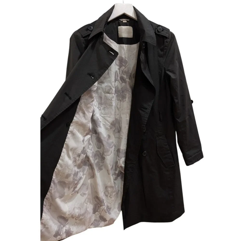 Soia & Kyo Lightweight Floral Lined Double Breasted Trench Coat - Black Size XS - Picture 5 of 9